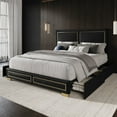 thumbnail image 2 of Home Design Jasper King Upholstered Storage Platform Bed Frame with Gold Aluminum Trim and Four Under-Drawers, Black, Easy Assembly, 2 of 5