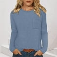 thumbnail image 2 of DDAPJ pyju Women's Long Sleeve Waffle Knit Shirts Dressy Casual Loose Crew Neck Tops 2025 Fall Basic Tee Blouse Blue L, 2 of 8