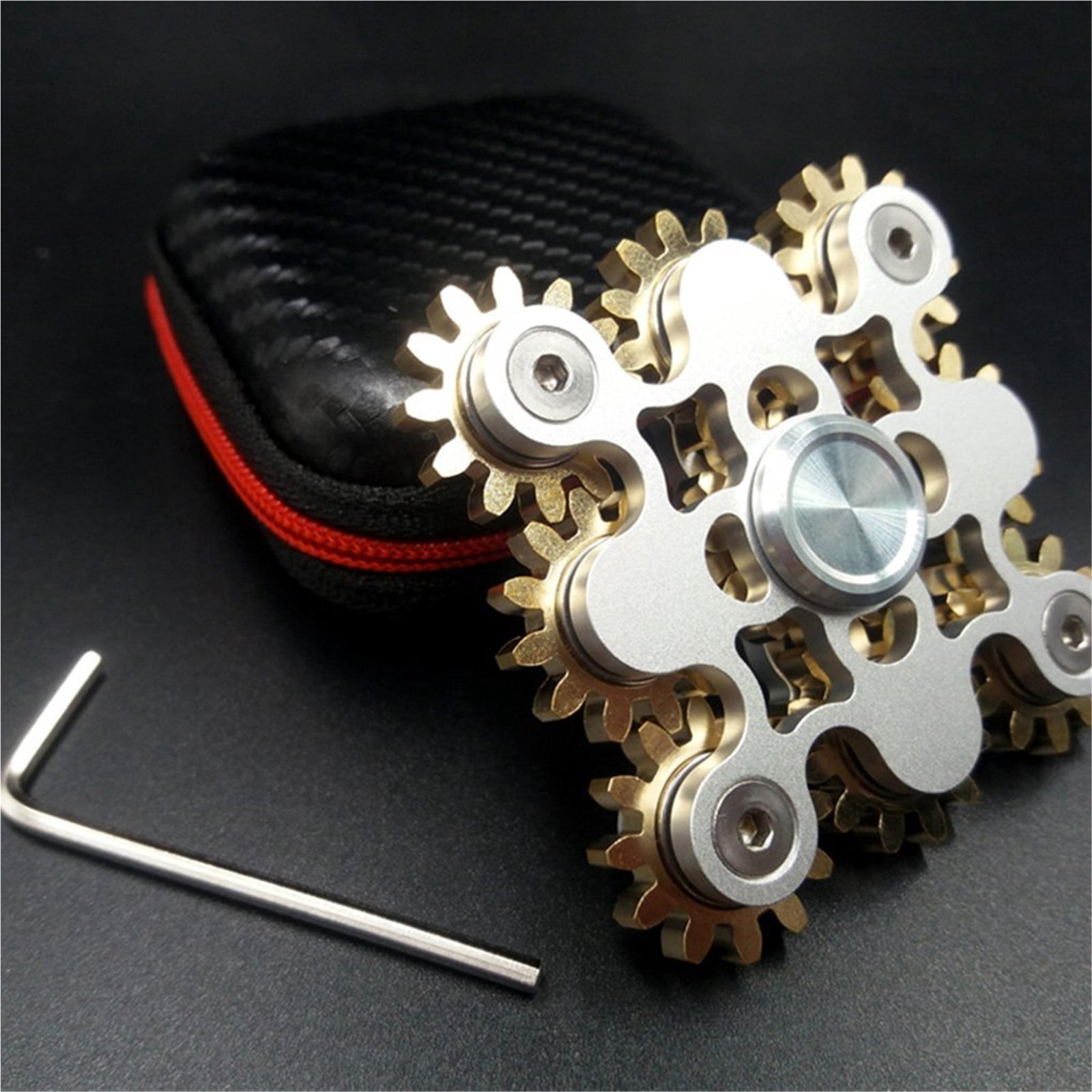 Pure Brass Fidget Spinner Gears Linkage Fidget Metal DIY Hand Spinner Spins Long Time EDC Focus Meditation Break Bad Habits ADHD with Multiple Premium Bearings (13 Bearings White)
