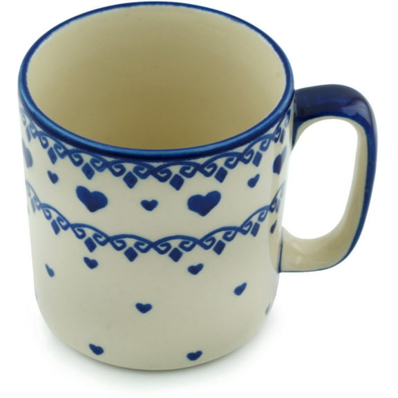 Polish Pottery 11 oz Mug (Blue Valentine Theme) Hand Painted in Boleslawiec, Poland   Certificate of Authenticity