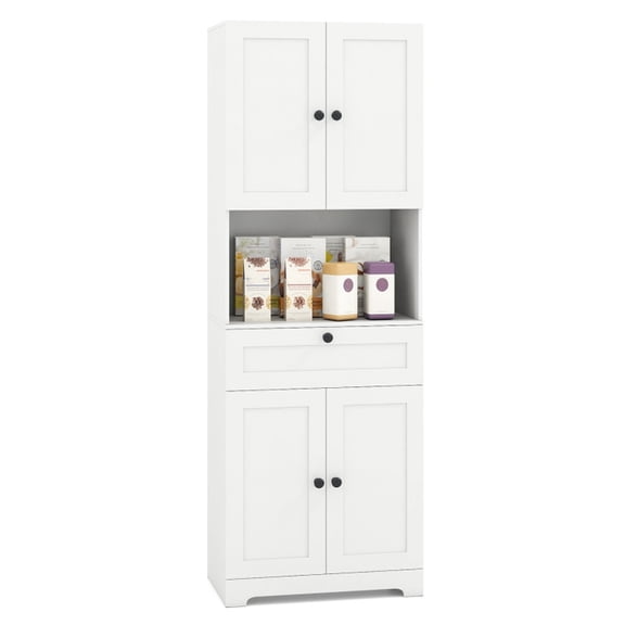 Furnibear Tall Freestanding Storage Cabinet with 4 Doors and 1 Drawer for Kitchen and Living Room Sideboard Buffet Credenza with Adjustable Shelves, White