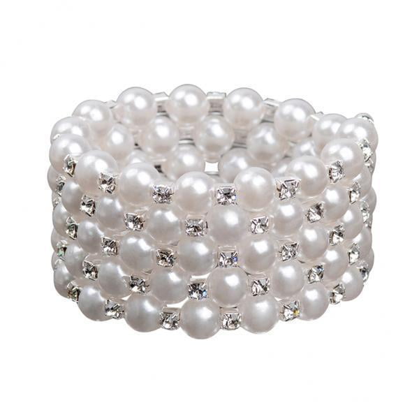 Brazaletes de diamantes de imitación de perlas de imitación,Pulsera elástica envolvente,Pulsera elástica de perlas y diamantes de imitación,baile de boda nupcial Fernando Brazaletes de diamantes de imitación de perlas de imitación