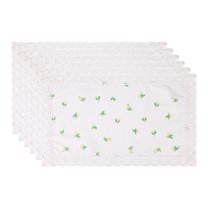 Unique Bargains Set of 6 Rustic Washable Table Mat Placemats with Lace Trim Beige