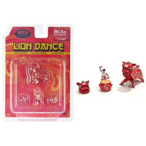 "Lion Dance" 4 piece Diecast Figure Set Limited Edition to 2400 pieces Worldwide for 1/64 Scale Models by American Diorama