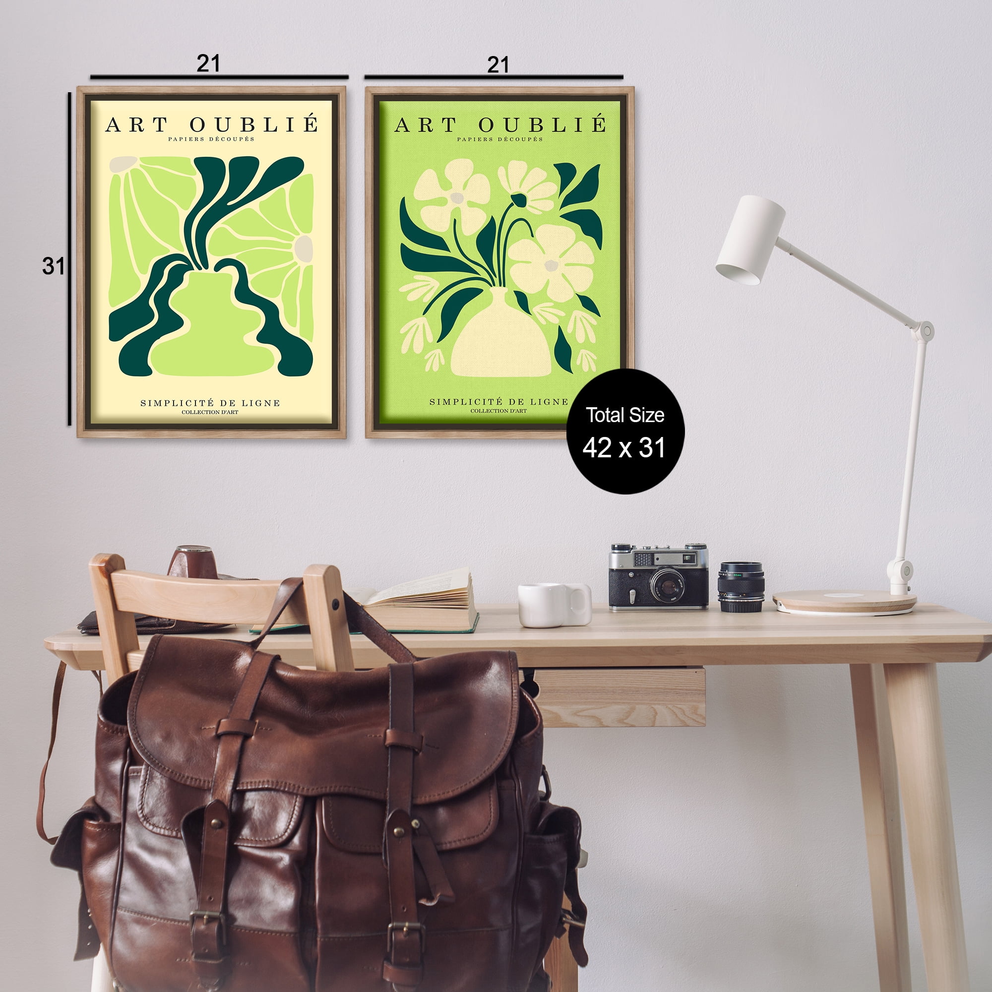 Stupell Industries Green French Museum Poster Text & Numbers Painting Brown Floater Framed Canvas Art Print Wall Art, 21 x 31, Set of 2