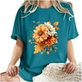 thumbnail image 5 of gbyLJF Short Sleeve Shirts for Women Plus Size Drop Shoulder T Shirts 2024 Trendy Floral Print Crew Neck Tee Tops Blue M, 5 of 7