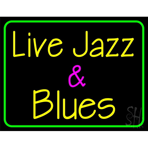 Live Jazz And Blues 1 LED Neon Sign 15" Tall x 19" Wide - inches Black Square Cut Acrylic Backing, with Dimmer - Premium built indoor Sign for Studio, Club, Home décor, Event, Workshop, Storefront.