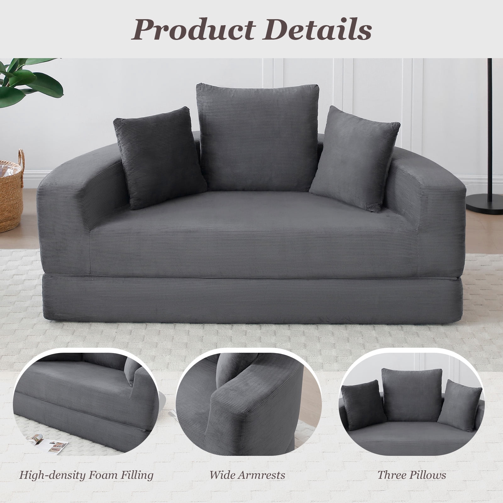 MOONMISS Convertible Sofa Couch Bed,Multi-Functional,Circular Bed,Adjustable Futon Sofa For Apartment Office Bedroom Living Room,Gray
