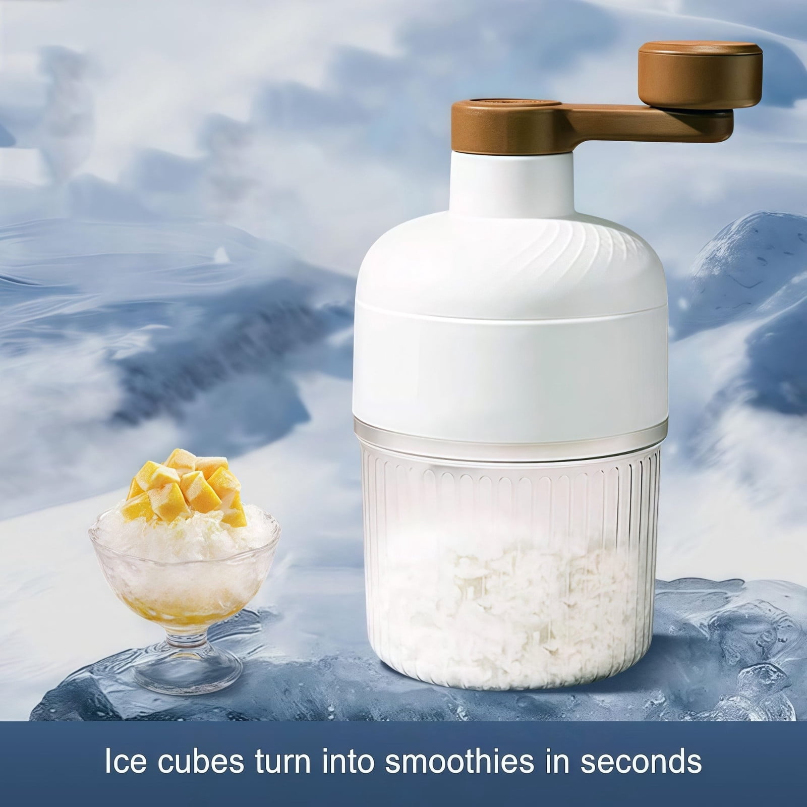 syligr Manual Hand Crank Ice Crusher, Portable Shaved Ice Machine with 4 Ice Molds, No Electricity Needed ABS Ice Shaver for Snow Cones Cocktails, Lightweight Snow Cone Maker for Home Kitchen