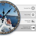 thumbnail image 3 of Blue White Greek Buildings Wall Clock 10 Inch Silent Non Ticking Round Wooden Clock Decoration for Living Room Kitchen Bedroom Bathroom Office Classroom, 3 of 8
