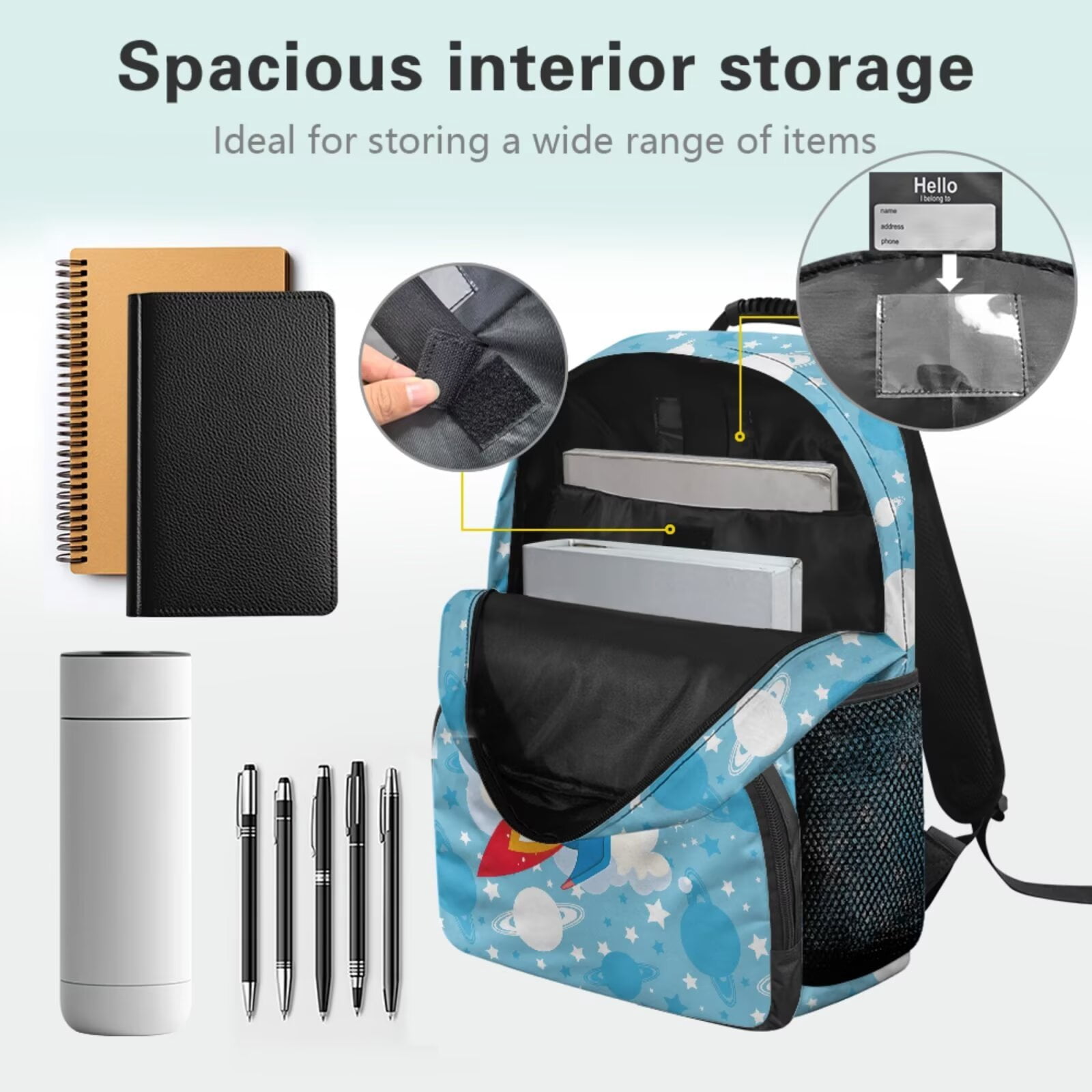 Pzuqiu Cartoon Rocket Print School Backpack Set for Girls Back Pack with Lunch Box Pencil Case 2pcs Bookmark,4 Pcs Large17 Inch Travel Back Pack Casual Daypack Backpacks for Kids