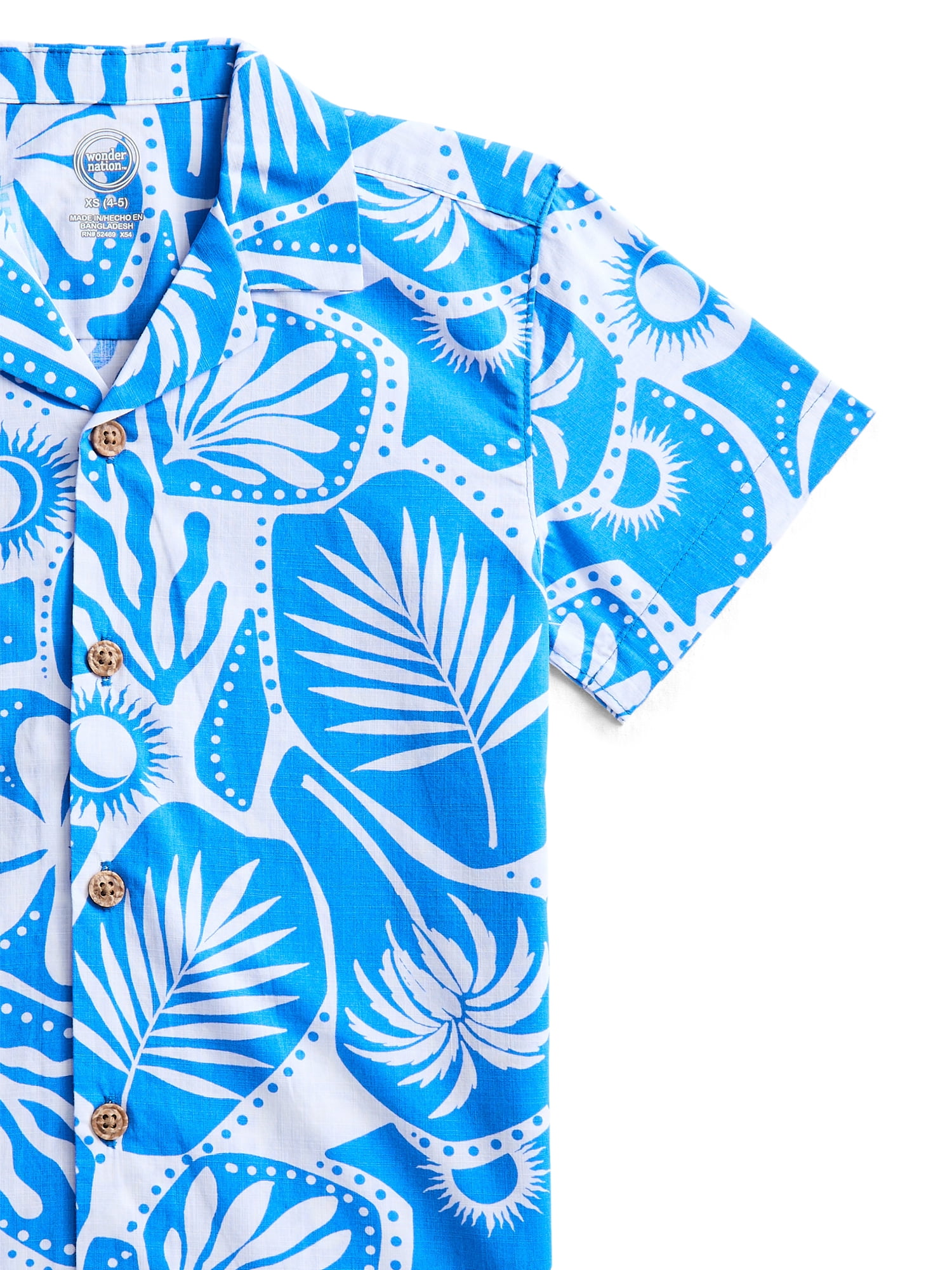 Wonder Nation Boys' Cotton Camp Shirt with Short Sleeves, Sizes 4-18 & Husky