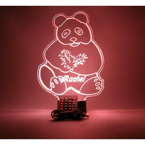 Night Light Up Desk Table Lamp LED Personalized Free Engraved Panda Bear, Our Newest Feature, Most Popular, It's Wow, with Remote 16 Colors Energy Efficient, Great Gift