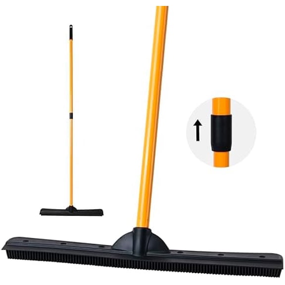 PRO Pet Hair Rubber Broom with Squeegee, 58” Telescopic Handle for Carpet, Tile and Hardwood