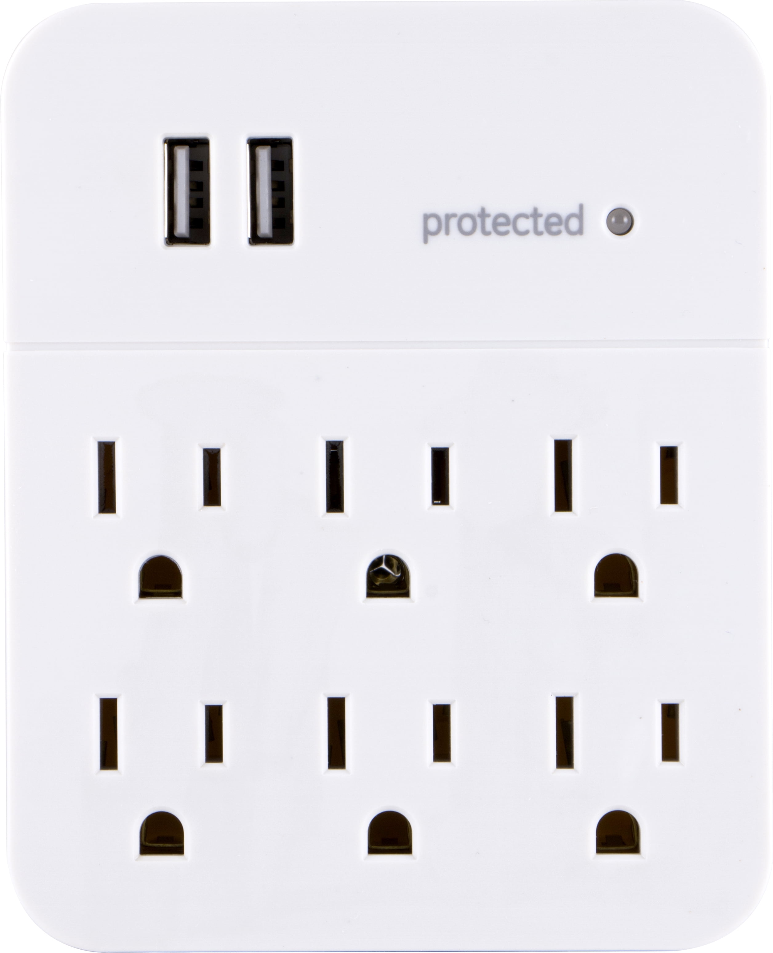GE 6 Outlet 2 USB Port Surge Protector Wall Tap 560 White
