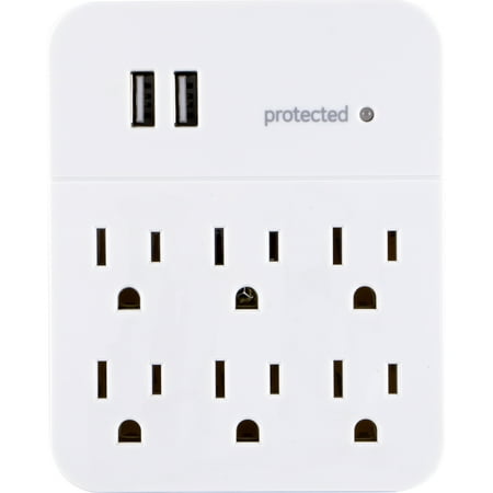 UPC: 0030878367356 | GE 6-Outlet 2-USB Ports Charging Adapter with Surge Protection  36735
