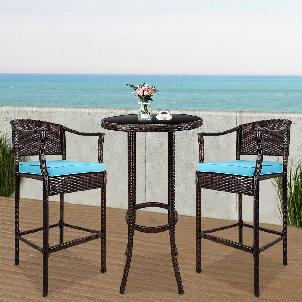 Buy BTMWAY Wicker Outdoor Bar Stools and Table Set, Cushioned Outdoor ...