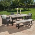 thumbnail image 2 of GDF Studio Preston Outdoor Acacia Wood and Wicker 6 Piece Dining Set, Light Gray Sandblasted and Gray, 2 of 13