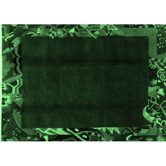 Ahgly Company Indoor Rectangle Abstract Emerald Green Modern Area Rugs, 2' x 4'