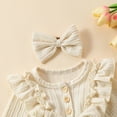 thumbnail image 3 of ENFLASH Newborn Baby Girl's Bubble Romper Ruffle Long Sleeves Bowknot Bodysuit One Piece Button Up Outfits Clothes for Spring Fall, 3 of 9