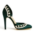 thumbnail image 2 of XYD Women Elegant Pearls D'Orsay Pumps Pointed Closed Toe Stiletto High Heels Slip-on Dress Evening Shoes Size 7 Green, 2 of 4