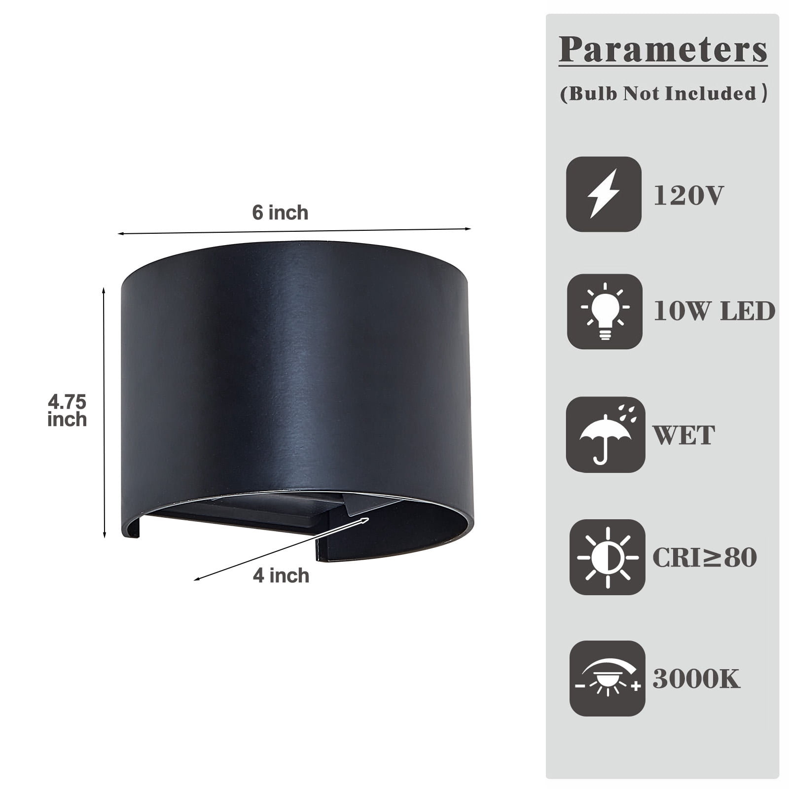 LED Outdoor Wall Sconce, Exterior Interior Up and Down Lights, Modern Stylish Outside Wall Light Fixture Lighting, Aluminum, Black, 3000K Warm Lights