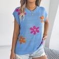 thumbnail image 3 of VBVC Women's Floral Knit Sweater Tops,Ladies Cap Sleeve Pullover,Breathable Blouses For Women,Blue,S-XL, 3 of 9