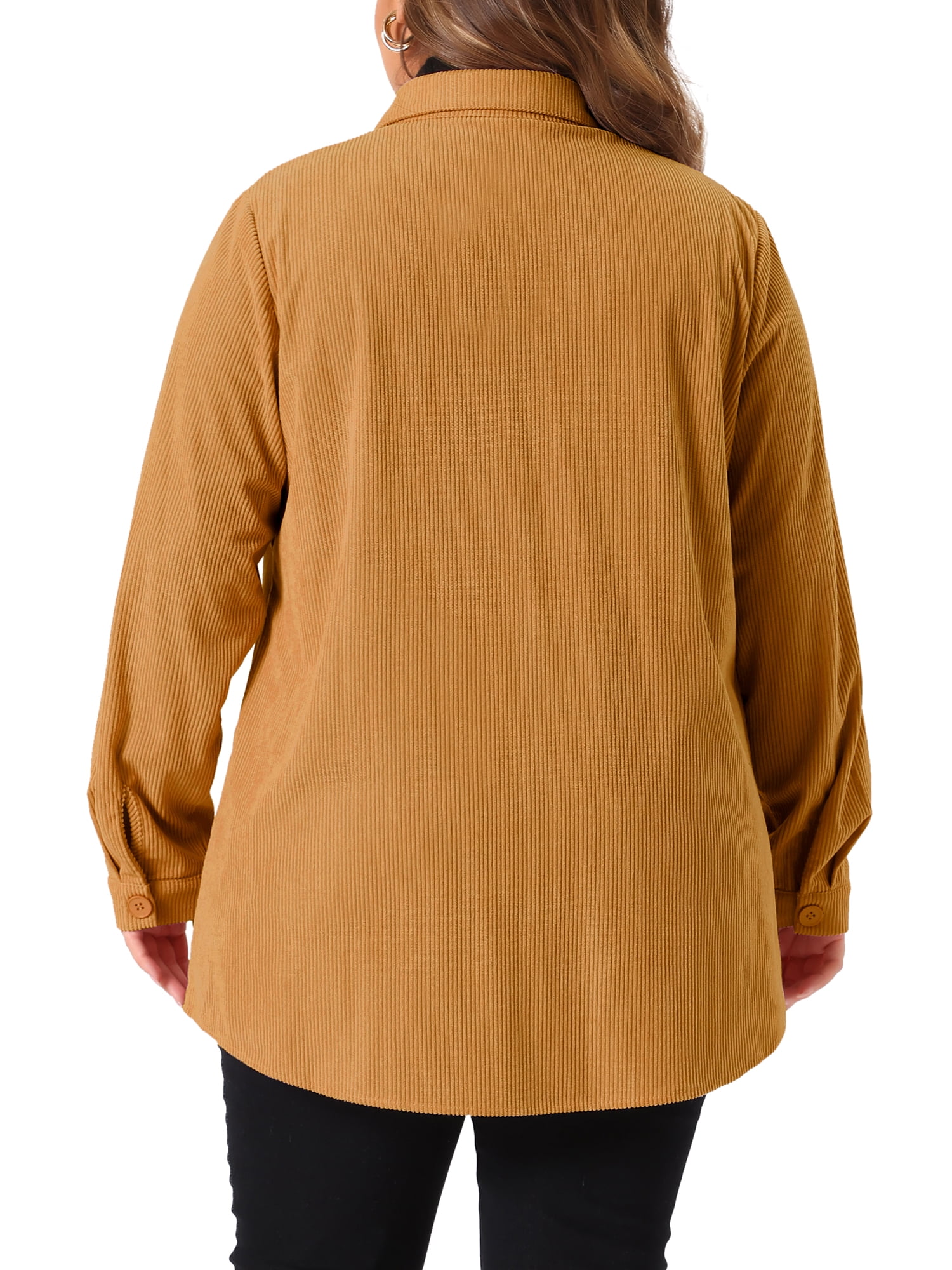 DARING DIVA Women's Plus Corduroy Shirts Button Down Shackets Jacket 2X Brown