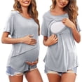 thumbnail image 1 of Vêtements de Grossesse Offres de l'Action de Grâce Liquidation Été Vêtements de Maternité pour Femmes Col Rond Manches Courtes Volants Pli Hauts de Grossesse, 1 of 5