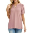 thumbnail image 4 of JWD Womens Shirts Casual V Neck Tshirts Puff Short Sleeve Summer Tops Tunic Blouses Dark Pink S, 4 of 6