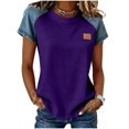 thumbnail image 3 of Sentmoon Haut en Jean Hauts pour Femmes Tendance Manches Courtes Col Rond Patchwork Coupe Régulière avec Imprimé T-Shirt Extensible pour Femme Confortable pour un Usage Quotidien Décontracté P-2TG, 3 of 6