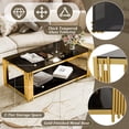 thumbnail image 3 of GZXS 47.5" Black Tempered Glass Coffee Table, 2-Tier Storage Center Table with Asymmetrical Gold Geometric Base and Lower Display Shelf, Modern Artistic Statement Piece for Living Room, 3 of 9
