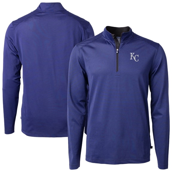 Men's Cutter & Buck Royal Kansas City Royals Virtue Eco Pique Micro Stripe Recycled Quarter-Zip Pullover Top
