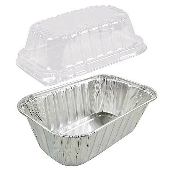 1 lb. Aluminum Foil Mini-Loaf Pan w/Clear Dome Lid - Disposable Containers (Pack of 25 Sets)