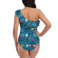 thumbnail image 5 of Picia Construction Trucks Pattern Women's One Piece Swimsuits,One Shoulder Swimwear Asymmetric ,Ruffle Monokinis Bathing Suits,High Waisted Flattering Bathing Suits-, 5 of 8