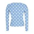 thumbnail image 6 of YOIAVAIOY Women Ribbed Knit Long Sleeve Shirts Slim Fit Basic Tee Casual Polka Dot Crew Neck Going Out Textured Tops Sky Blue S, 6 of 6