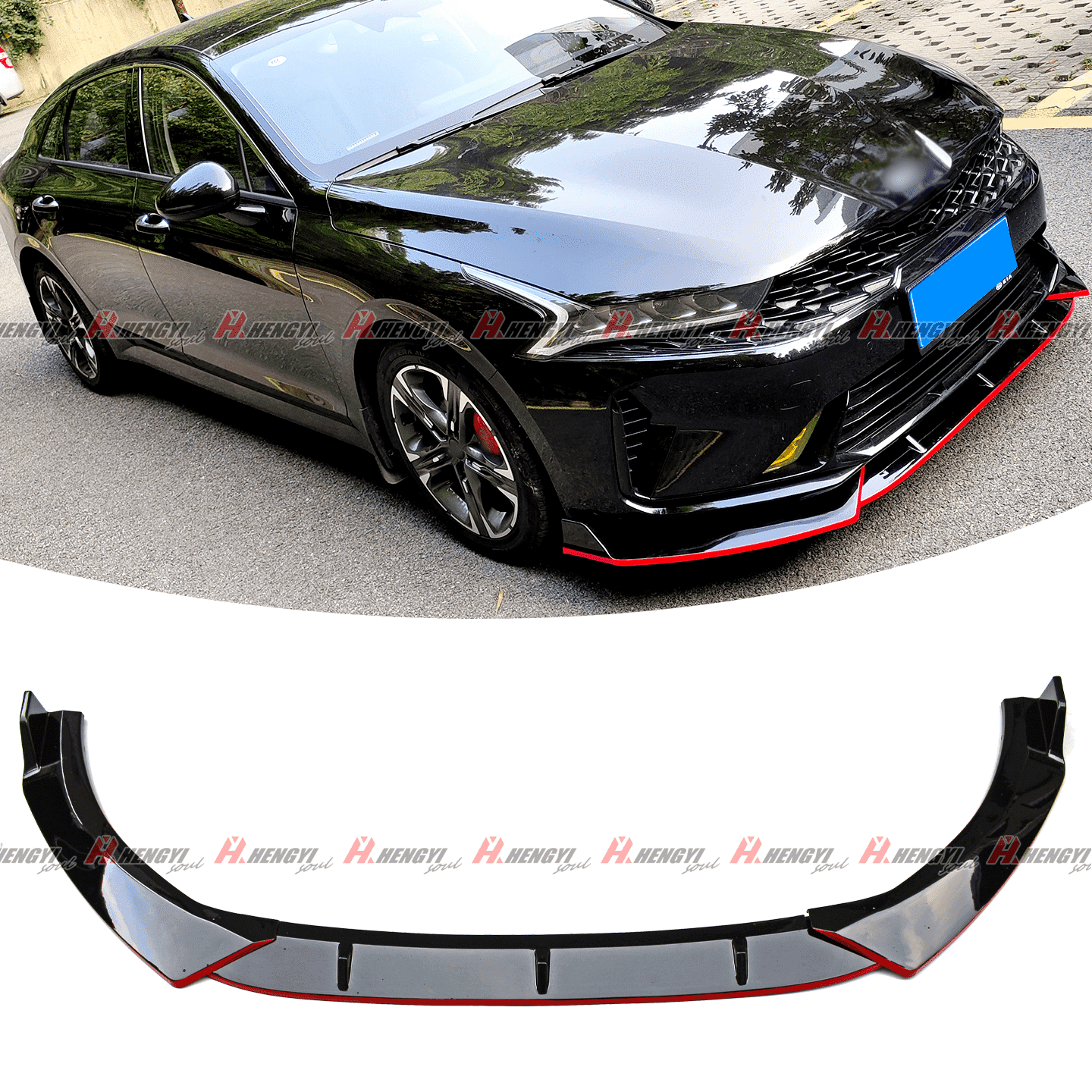 3PCS Set Front Bumper Lip For KIA K5 GT, GT-Line, EX, LX 2020-2024 All Models, Bumper Front Spoiler Air Dam Chin Front Splitter Lip Lower Protector, Gloss Black with Red Trim