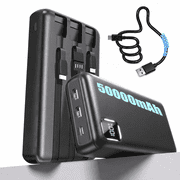 Tilnce 50000mAh Power Bank, 22.5W PD Fast Charging Portable Charger with 3 Built-in Cables and 3 Ports, High Capacity External Battery Pack for iPhone 17 16 15, Samsung, Camping