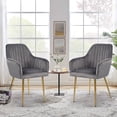 thumbnail image 2 of Modern Living Dining Room Accent Arm Chairs Set of 2, Velvet Upholstered Leisure Chair with Golden Legs, Gray, 2 of 8