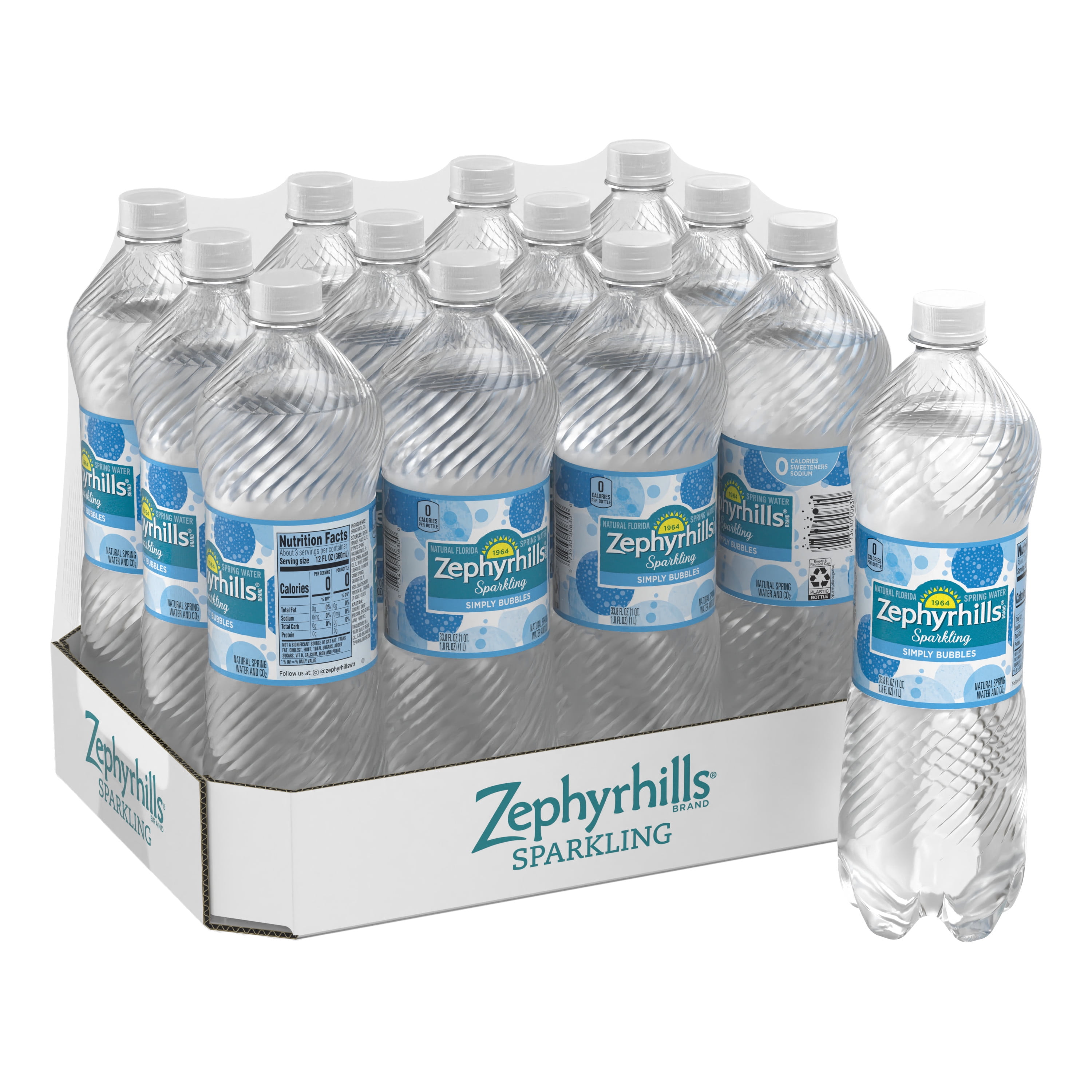 Zephyrhills Sparkling Water, Simply Bubbles, 33.8 oz. Bottles (Pack of
