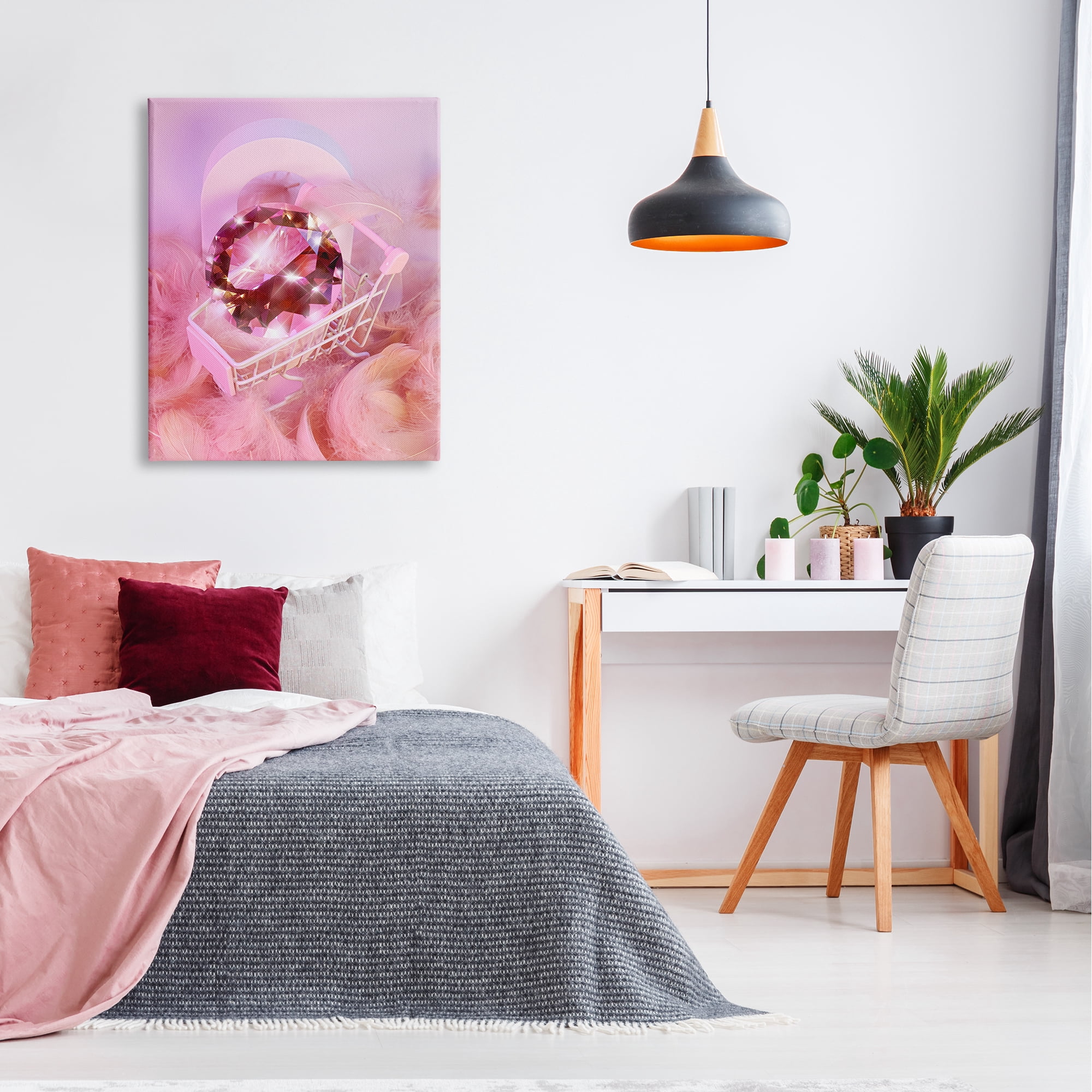 Stupell Industries Pink Glam Gem in Cart Beauty & Fashion Painting Gallery Wrapped Canvas Print Wall Art, 30 x 40