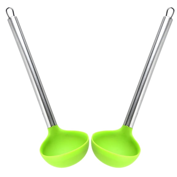 OATIPHO 2Pcs Green Silicone Soup Ladles Non Stick Kitchen Supplies Comfortable Ergonomic Design