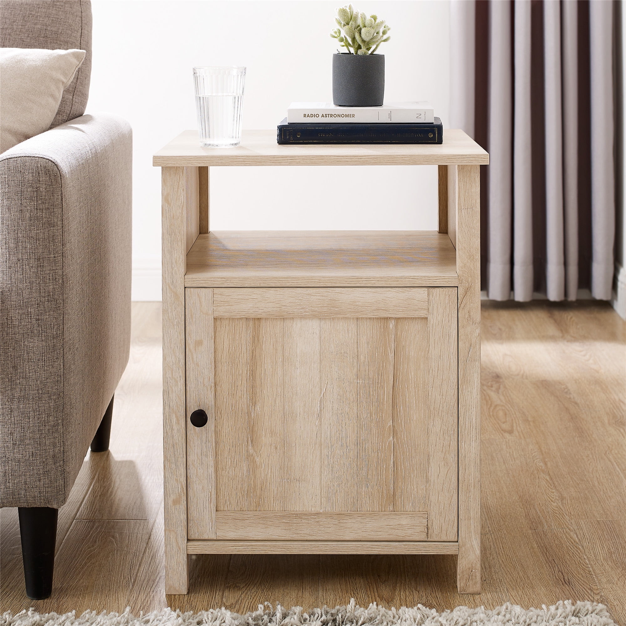 Woven Paths Modern Open Shelf End Table, White Oak