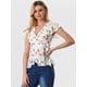 thumbnail image 4 of Blusa envolvente para mujer con estampado floral, cuello en V, manga con abertura, cintura con lazo, peplum Blanco XS, 4 of 5