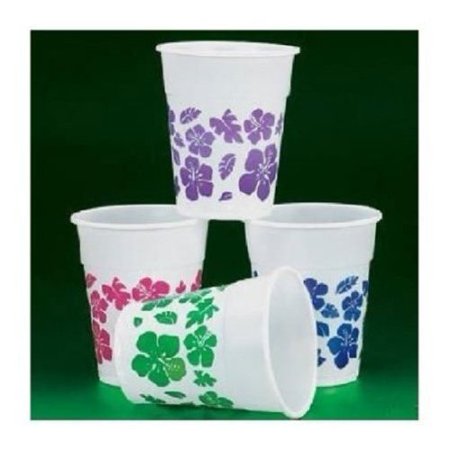 Novelty Drinking Cups Fun Express 50 Plastic Hibiscus Drink Cups Luau Party Decor/Tropical Beverage Novelty, 16 oz ()