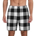 thumbnail image 2 of Goofa White And Black Plaid Printed Men's Swim Trunks Board Shorts Quick Dry Mens Swimming Trunks with Compression Liner,Breathable Fit Hawaii Beach Shorts-3X-Large, 2 of 9