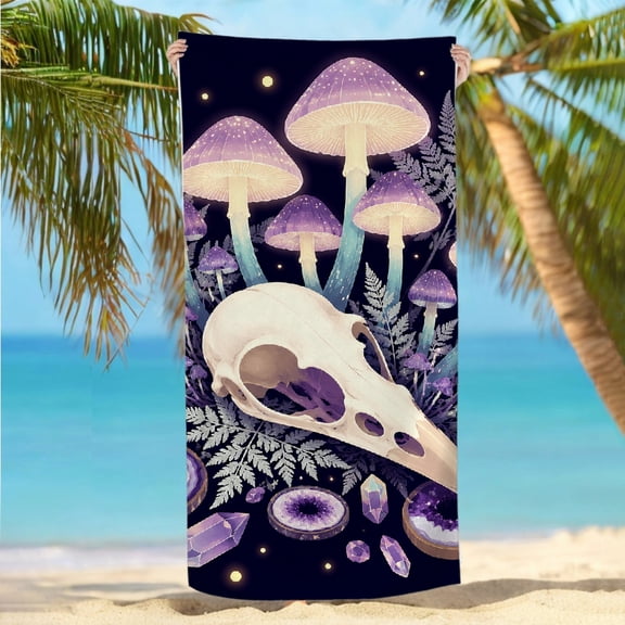 RKSupls 30x60inch Beach Towel Mystical Mushrooms Skull Oversized Microfiber Beach Towel - Machine Washable Ultra-Soft Microfiber, Ideal for Bathroom beach yoga