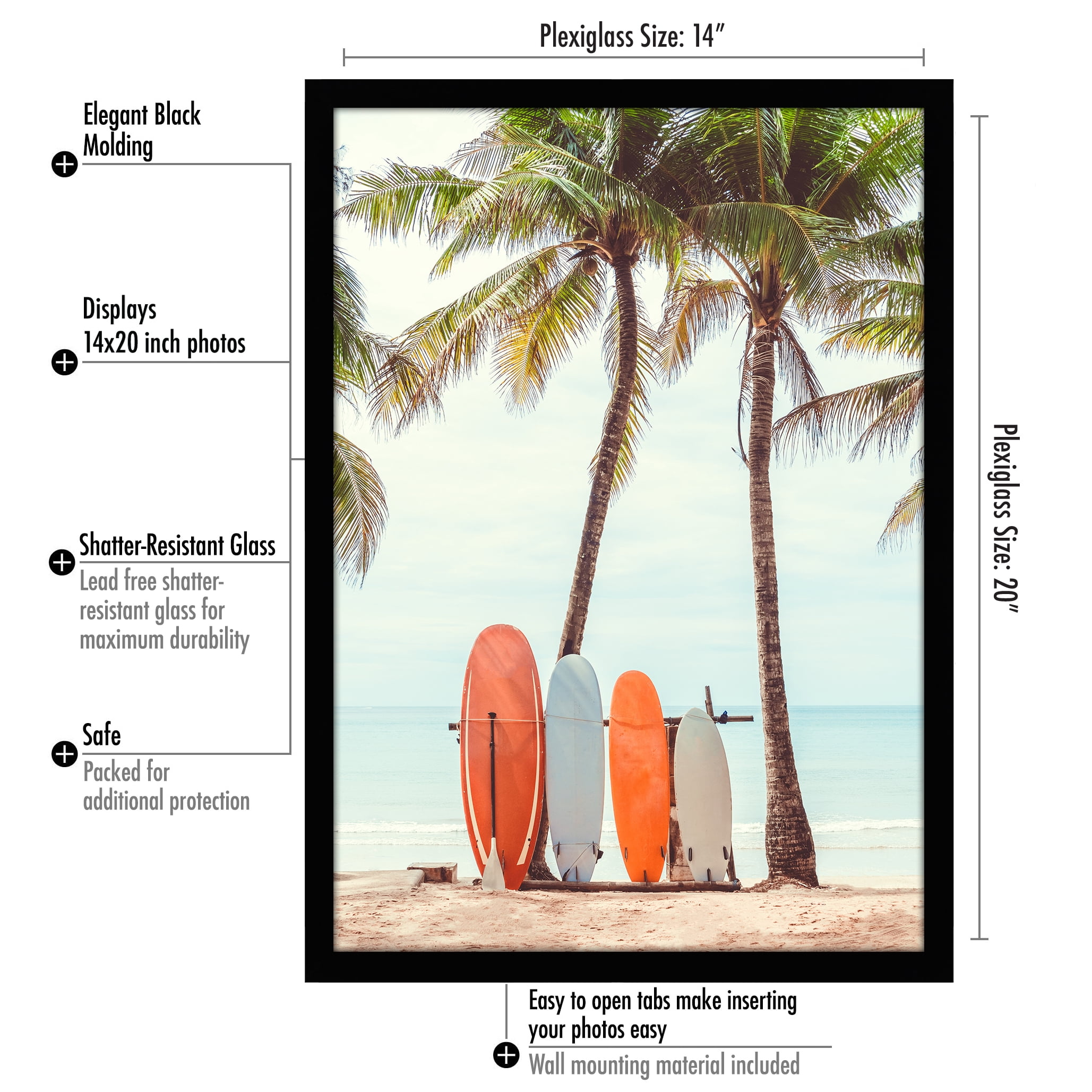 Americanflat 14x20 Picture Frame in Black - Composite Wood with Polished Plexiglass - Horizontal and Vertical Formats for Wall