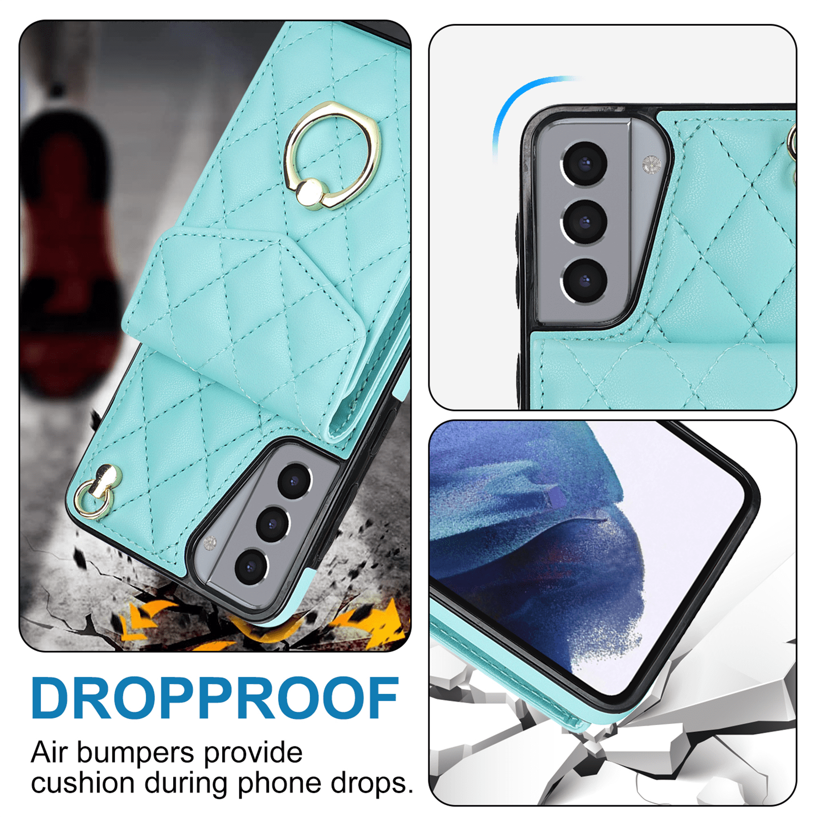 Asuwish Wallet RFID Blocking PU Leather Cell Phone Case with Tempered Glass Screen Protector, Wrist Strap for Samsung Galaxy S21, Teal