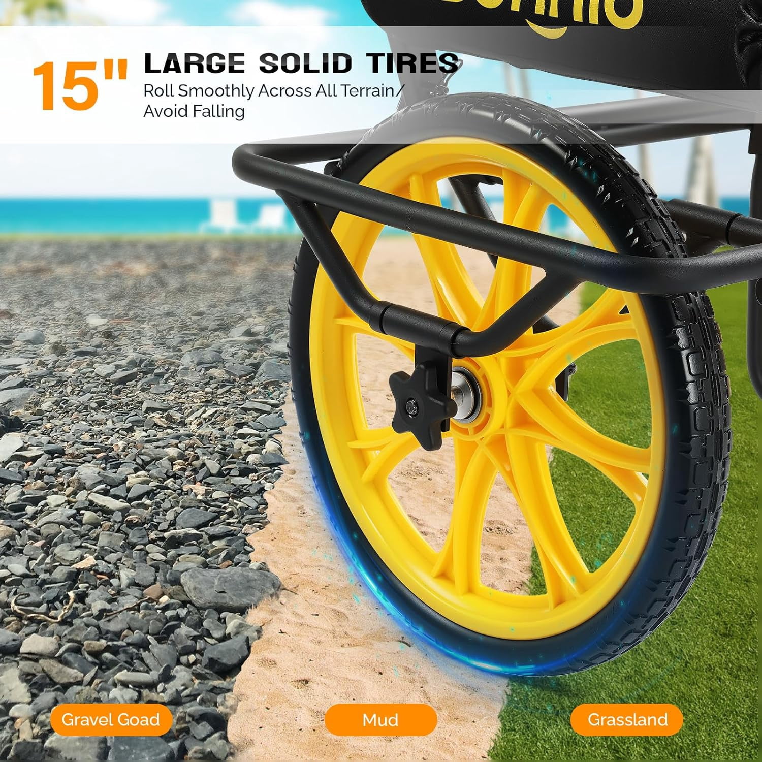 WBTER Canoe Kayak Cart, All-Terrain Trolley Carrier with 15" Large Solid Wheels, 330lbs Heavy Duty Transport Kayak Trolley, Adjustable 4 Postions (8.66"-19.69") to Fit Small Boats